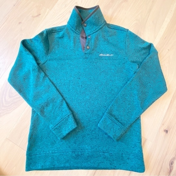 EDDIE BAUER Teal Blue 1/4 Front Snap Sweatshirt Sweater Pullover - Picture 1 of 9